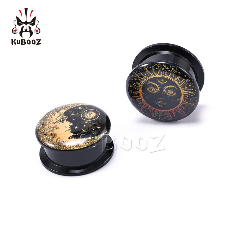 KUBOOZ Klasszikus Akril Golden Sun Moon Füldugók Piercing Test Ékszer Alagutak Fülbevaló Mérők Bővítő Hordágy 6-30mm 2 DB