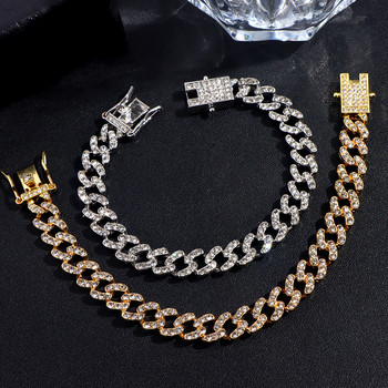 Хип-хоп Iced Out Prong Cuban Link Chain Glezen за жени Злато, сребро Цвят Prong Rhombus Cuban Glezen Glezen Гривна Модни бижута