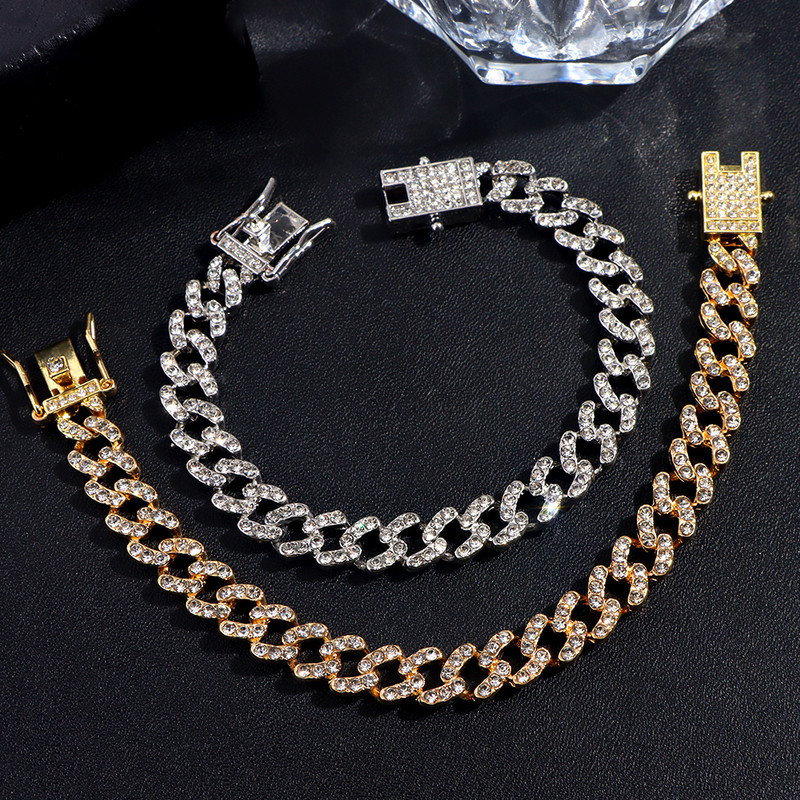 Hip Hop Iced Out Prong Cuban Link Chain Anklet για Γυναικεία Χρυσό Ασημί Χρώμα Prong Rhombus Κουβανικά Anklet Βραχιόλι μόδας Κοσμήματα