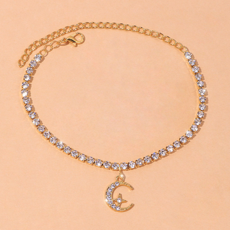 Trend Rhinestone Star Moon Beach Bokalánc Ékszer Karkötő Láblánc Női Boka karkötők Szandálok Bohemian Anklet Charms Ajándékok