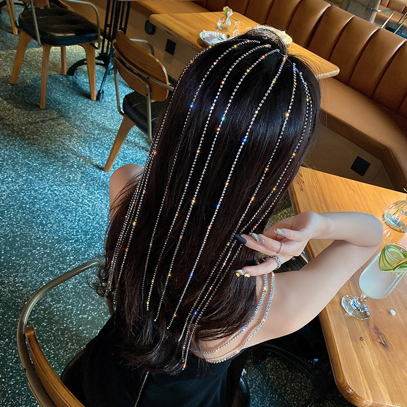 FYUAN Shine Full Rhinestone лента за глава за жени с дълъг пискюл Crystal HairClip Wedding Party Аксесоари за коса Бижута