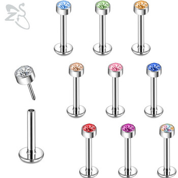 ZS 10-15 бр./лот Plug-in Style 316L неръждаема стомана Пиърсинг за устни Labret Colorful CZ Crystal Ear Helix Piercings Бижута 6/8/10MM