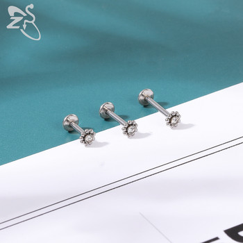 ZS 10-15 бр./лот Plug-in Style 316L неръждаема стомана Пиърсинг за устни Labret Colorful CZ Crystal Ear Helix Piercings Бижута 6/8/10MM