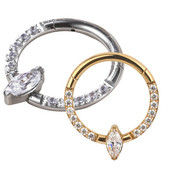 G23 Titanium Side CZ Pave Side Marquise Stone Center Csuklós szegmens karikagyűrűk Orrgyűrű Clicker Labret Ear Tragus Piercing