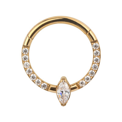 G23 Titanium Side CZ Pave Side Marquise Stone Center Csuklós szegmens karikagyűrűk Orrgyűrű Clicker Labret Ear Tragus Piercing