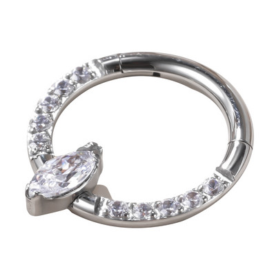G23 Titanium Side CZ Pave Side Marquise Stone Center Csuklós szegmens karikagyűrűk Orrgyűrű Clicker Labret Ear Tragus Piercing