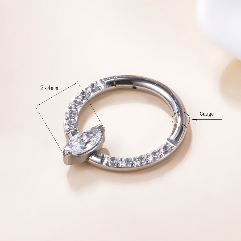 G23 Titanium Side CZ Pave Side Marquise Stone Center Csuklós szegmens karikagyűrűk Orrgyűrű Clicker Labret Ear Tragus Piercing