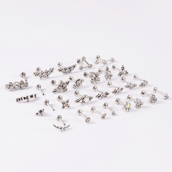 12PCS G23 Titanium&Steel 16G Cz Labret Lip Ring Crystal Cluster Ушен хрущял Tragus Helix Обеци Пиърсинг Винт Fit Top 16g