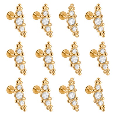 12 DB G23 Titanium&Steel 16G Cz Labret ajakgyűrű kristályfürt fülporc Tragus Helix fülbevaló piercing csavar illeszkedő felső 16g