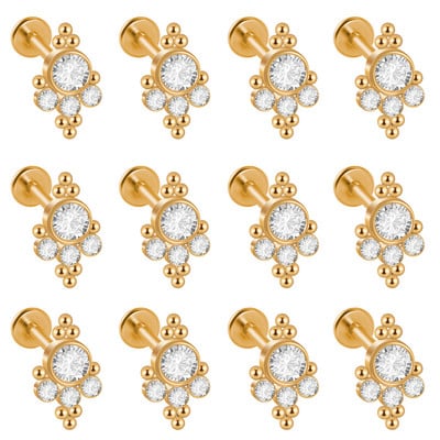 12 DB G23 Titanium&Steel 16G Cz Labret ajakgyűrű kristályfürt fülporc Tragus Helix fülbevaló piercing csavar illeszkedő felső 16g