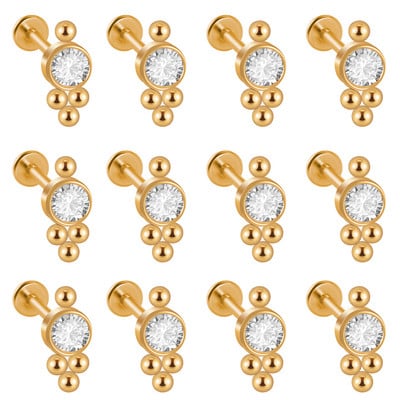 12 DB G23 Titanium&Steel 16G Cz Labret ajakgyűrű kristályfürt fülporc Tragus Helix fülbevaló piercing csavar illeszkedő felső 16g