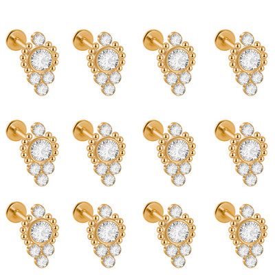 12 DB G23 Titanium&Steel 16G Cz Labret ajakgyűrű kristályfürt fülporc Tragus Helix fülbevaló piercing csavar illeszkedő felső 16g