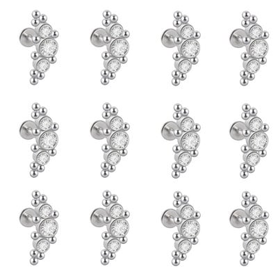 12 DB G23 Titanium&Steel 16G Cz Labret ajakgyűrű kristályfürt fülporc Tragus Helix fülbevaló piercing csavar illeszkedő felső 16g