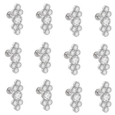 12 DB G23 Titanium&Steel 16G Cz Labret ajakgyűrű kristályfürt fülporc Tragus Helix fülbevaló piercing csavar illeszkedő felső 16g