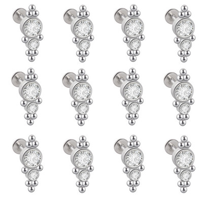 12 DB G23 Titanium&Steel 16G Cz Labret ajakgyűrű kristályfürt fülporc Tragus Helix fülbevaló piercing csavar illeszkedő felső 16g