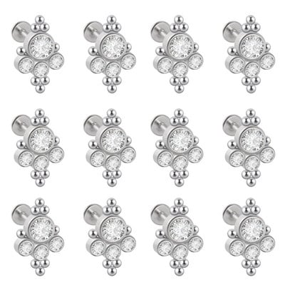 12 DB G23 Titanium&Steel 16G Cz Labret ajakgyűrű kristályfürt fülporc Tragus Helix fülbevaló piercing csavar illeszkedő felső 16g