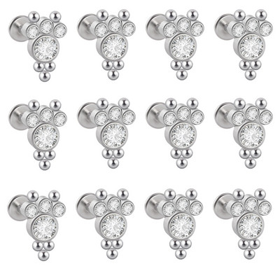 12 DB G23 Titanium&Steel 16G Cz Labret ajakgyűrű kristályfürt fülporc Tragus Helix fülbevaló piercing csavar illeszkedő felső 16g