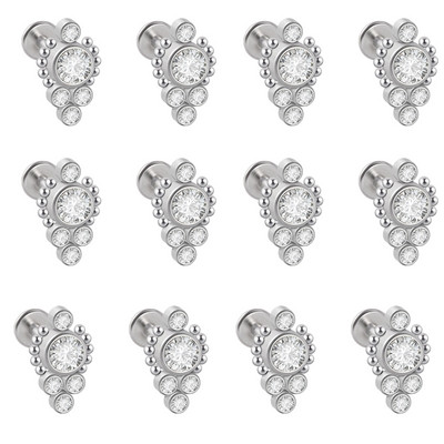 12 DB G23 Titanium&Steel 16G Cz Labret ajakgyűrű kristályfürt fülporc Tragus Helix fülbevaló piercing csavar illeszkedő felső 16g