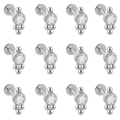 12 DB G23 Titanium&Steel 16G Cz Labret ajakgyűrű kristályfürt fülporc Tragus Helix fülbevaló piercing csavar illeszkedő felső 16g