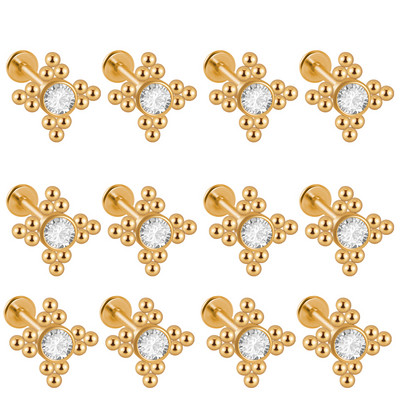 12 DB G23 Titanium&Steel 16G Cz Labret ajakgyűrű kristályfürt fülporc Tragus Helix fülbevaló piercing csavar illeszkedő felső 16g