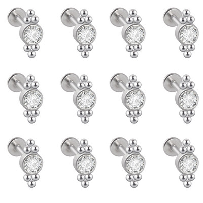 12 DB G23 Titanium&Steel 16G Cz Labret ajakgyűrű kristályfürt fülporc Tragus Helix fülbevaló piercing csavar illeszkedő felső 16g