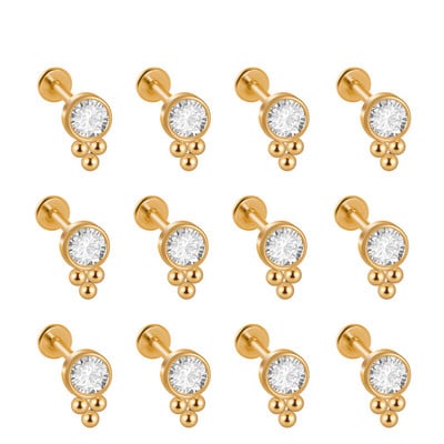 12 DB G23 Titanium&Steel 16G Cz Labret ajakgyűrű kristályfürt fülporc Tragus Helix fülbevaló piercing csavar illeszkedő felső 16g