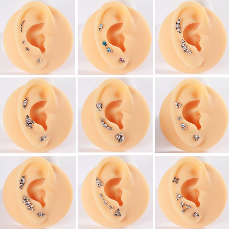 12 DB G23 Titanium&Steel 16G Cz Labret ajakgyűrű kristályfürt fülporc Tragus Helix fülbevaló piercing csavar illeszkedő felső 16g