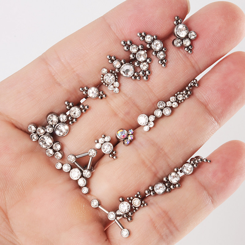 12 DB G23 Titanium&Steel 16G Cz Labret ajakgyűrű kristályfürt fülporc Tragus Helix fülbevaló piercing csavar illeszkedő felső 16g