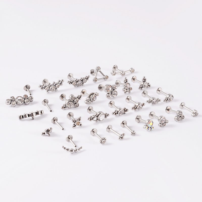 12 DB G23 Titanium&Steel 16G Cz Labret ajakgyűrű kristályfürt fülporc Tragus Helix fülbevaló piercing csavar illeszkedő felső 16g