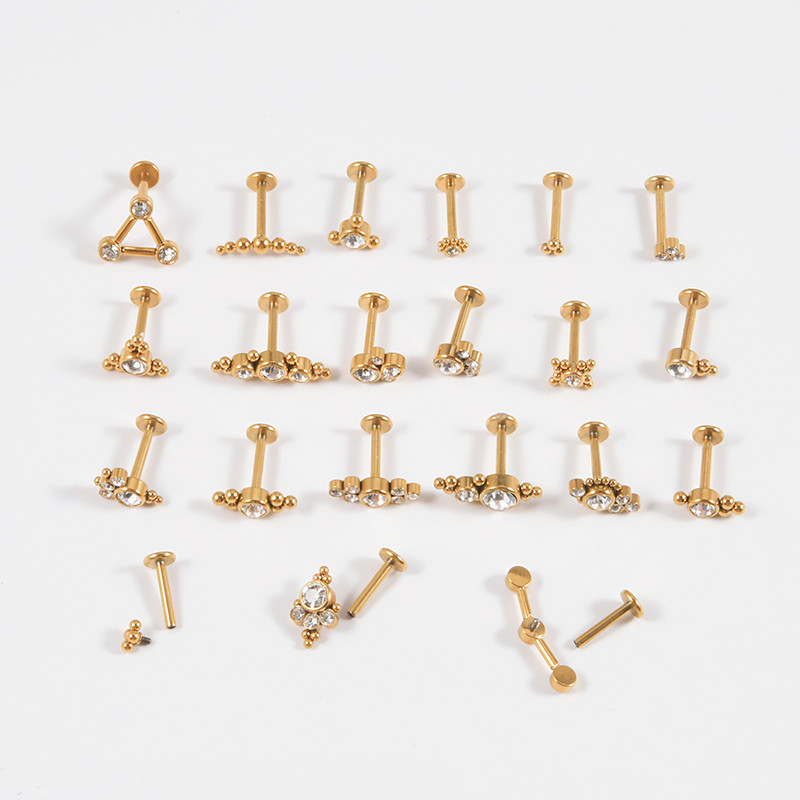 12 DB G23 Titanium&Steel 16G Cz Labret ajakgyűrű kristályfürt fülporc Tragus Helix fülbevaló piercing csavar illeszkedő felső 16g