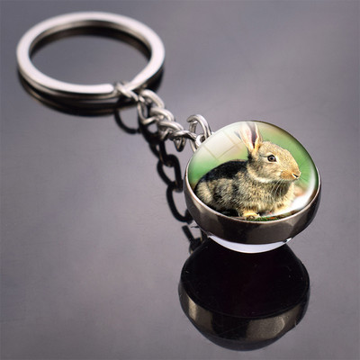 Állatok Kulcstartó Macska Kutya Medve Páva Nyúl Mókus Főnix Kétoldali Üveggolyós Medál Kulcstartó