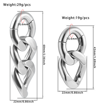 Vankula 2PCS 6 mm Нова верига Тежести за уши Закачалки Тапи Разширител Неръждаема стомана Пиърсинг Обеци Жени Мъж Модни бижута Подарък