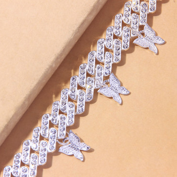 Iced Out Fashion Punk Cuban Link Butterfly Pendant Crystal Chain Crystal Summer New Miami Mens Hip Hop Anklet Foot Jewelry