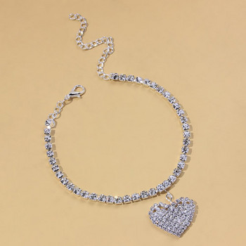 Stonefans Fashion Heart Rhinestone Gleszens Бижута на едро за жени Beach Barefoot Love Pendant Anklet Гривна Верига за крака