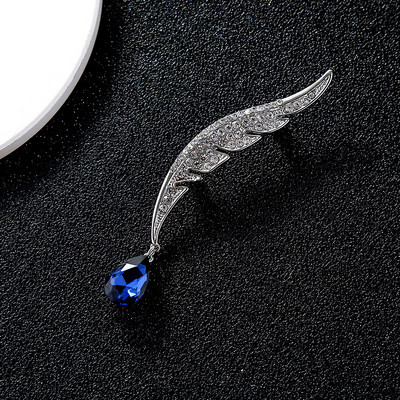 Елегантна брошка с пера от кристали със сини водни капки кристали от Австрия Женска игла Аксесоари за бижута за жени