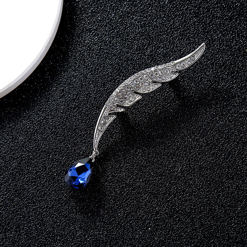 Елегантна брошка с пера от кристали със сини водни капки кристали от Австрия Женска игла Аксесоари за бижута за жени