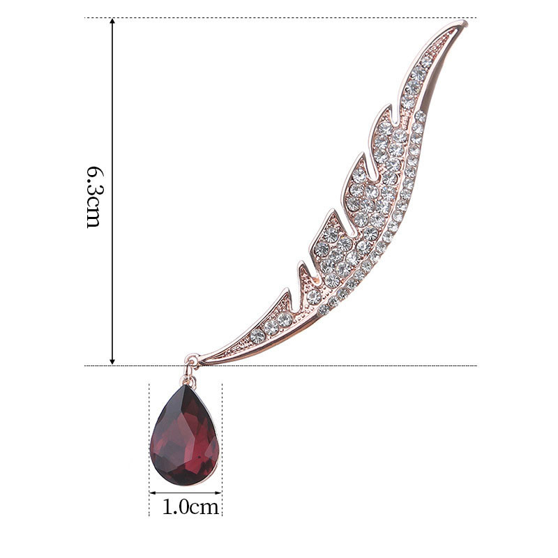 Елегантна брошка с пера от кристали със сини водни капки кристали от Австрия Женска игла Аксесоари за бижута за жени