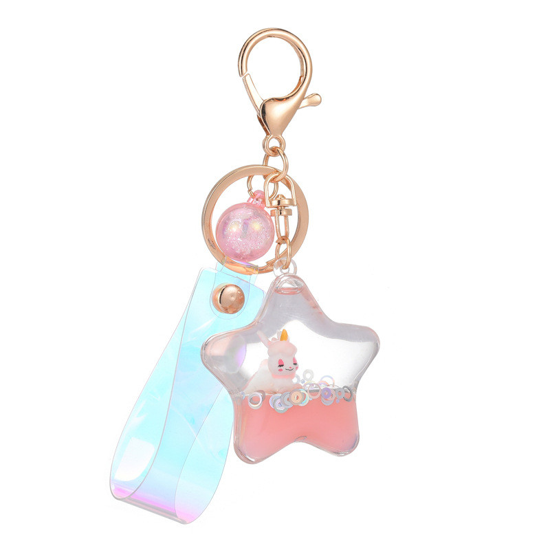 Breloc cu unicorn cu nisip lichid în mișcare, cu sclipici, stea cu cinci colțuri, breloc plutitor pentru femei, pandantiv pentru geantă, cadou pentru copii