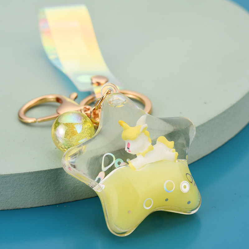 Breloc cu unicorn cu nisip lichid în mișcare, cu sclipici, stea cu cinci colțuri, breloc plutitor pentru femei, pandantiv pentru geantă, cadou pentru copii