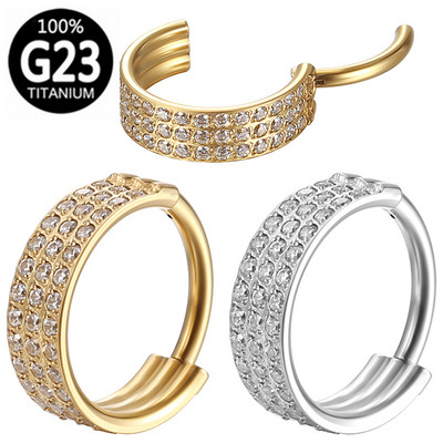 G23 Titanium τριών σειρών ζιργκόν δακτύλιος μύτης Septum Clicker Daith Earrings Ice Out Hoop Ear Cartilage Tragus Helix Piercing Jewelry