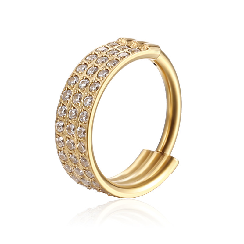 G23 titán háromsoros cirkon orrgyűrű Septum Clicker Daith fülbevaló jegesedés karika fül porc Tragus Helix piercing ékszer