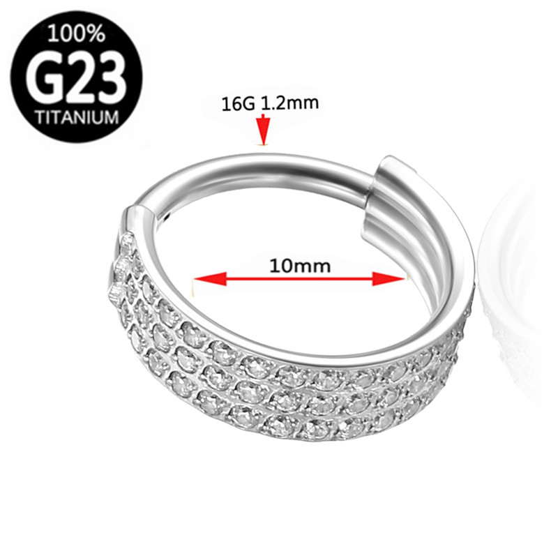 G23 titán háromsoros cirkon orrgyűrű Septum Clicker Daith fülbevaló jegesedés karika fül porc Tragus Helix piercing ékszer