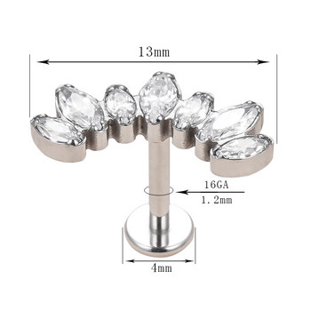 ASTM F136 Titanium 7 CZ Paved Top Labret Lip Stud PIERC Ушен хрущял Tragus Helix Пиърсинг Ушни шпилки Snug Луксозни бижута за тяло