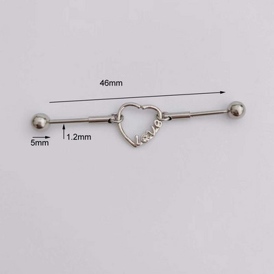 1 τμχ βιομηχανικό τρύπημα από ανοξείδωτο χάλυβα Αποδομημένο κινητό βιομηχανικό σκουλαρίκι με μπάρα καρδιών χόνδρου έλικα για το σώμα Piercing