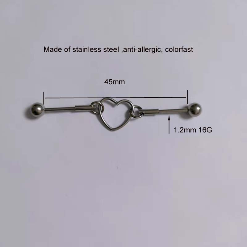 1 τμχ βιομηχανικό τρύπημα από ανοξείδωτο χάλυβα Αποδομημένο κινητό βιομηχανικό σκουλαρίκι με μπάρα καρδιών χόνδρου έλικα για το σώμα Piercing