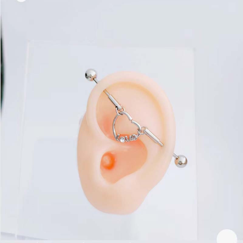 1 τμχ βιομηχανικό τρύπημα από ανοξείδωτο χάλυβα Αποδομημένο κινητό βιομηχανικό σκουλαρίκι με μπάρα καρδιών χόνδρου έλικα για το σώμα Piercing