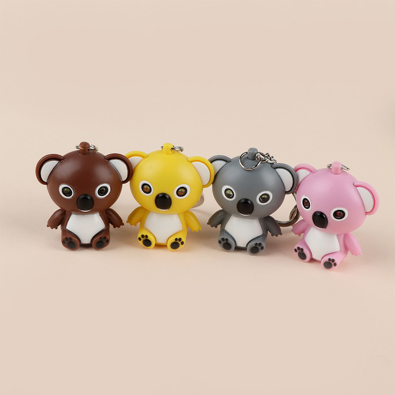 Aranyos koala LED kulcstartó mini zseblámpa hangos kulcstartó Többszínű rajzfilm kulcstartó gyerekeknek játék női férfi ékszer