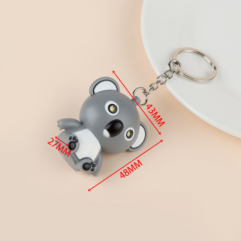 Aranyos koala LED kulcstartó mini zseblámpa hangos kulcstartó Többszínű rajzfilm kulcstartó gyerekeknek játék női férfi ékszer