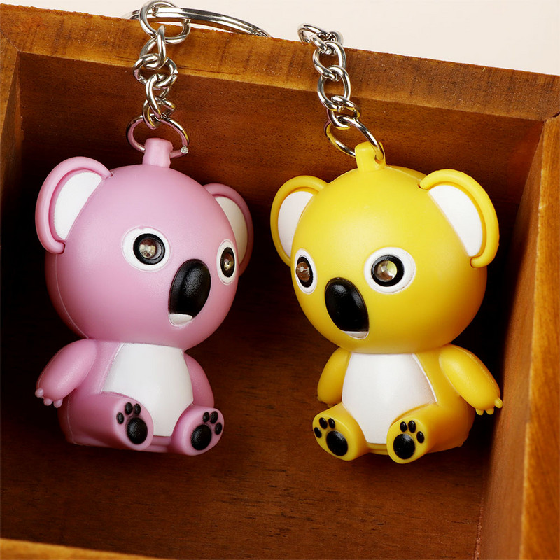 Aranyos koala LED kulcstartó mini zseblámpa hangos kulcstartó Többszínű rajzfilm kulcstartó gyerekeknek játék női férfi ékszer