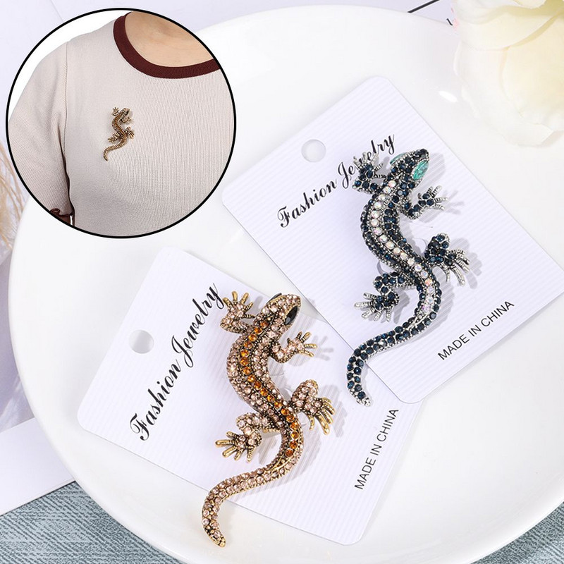 Ajándéktű Öltöny Kiegészítő Táska Ruházat Címke Strasszkő Állat Bross Gyík Gekkó Bross Retro